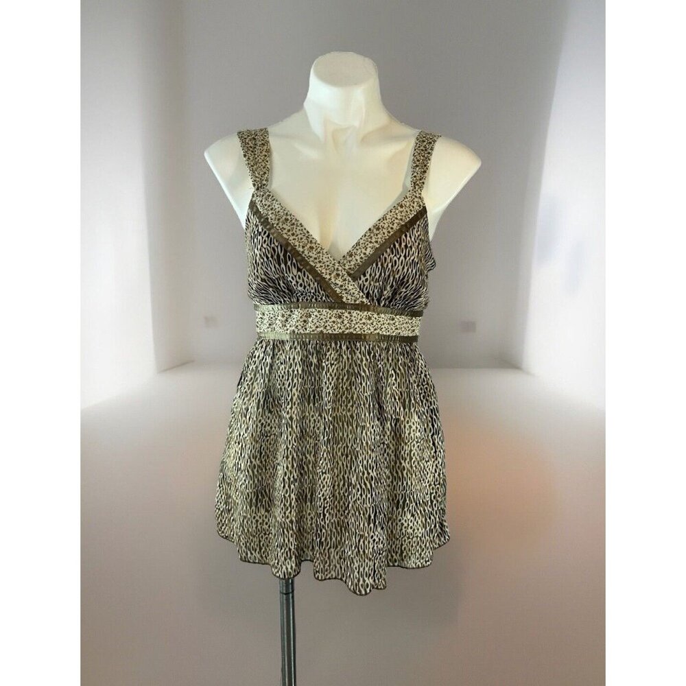 IZ Byer California Brown Patterned Sheer Wrap Tank Top womens large Tie in back